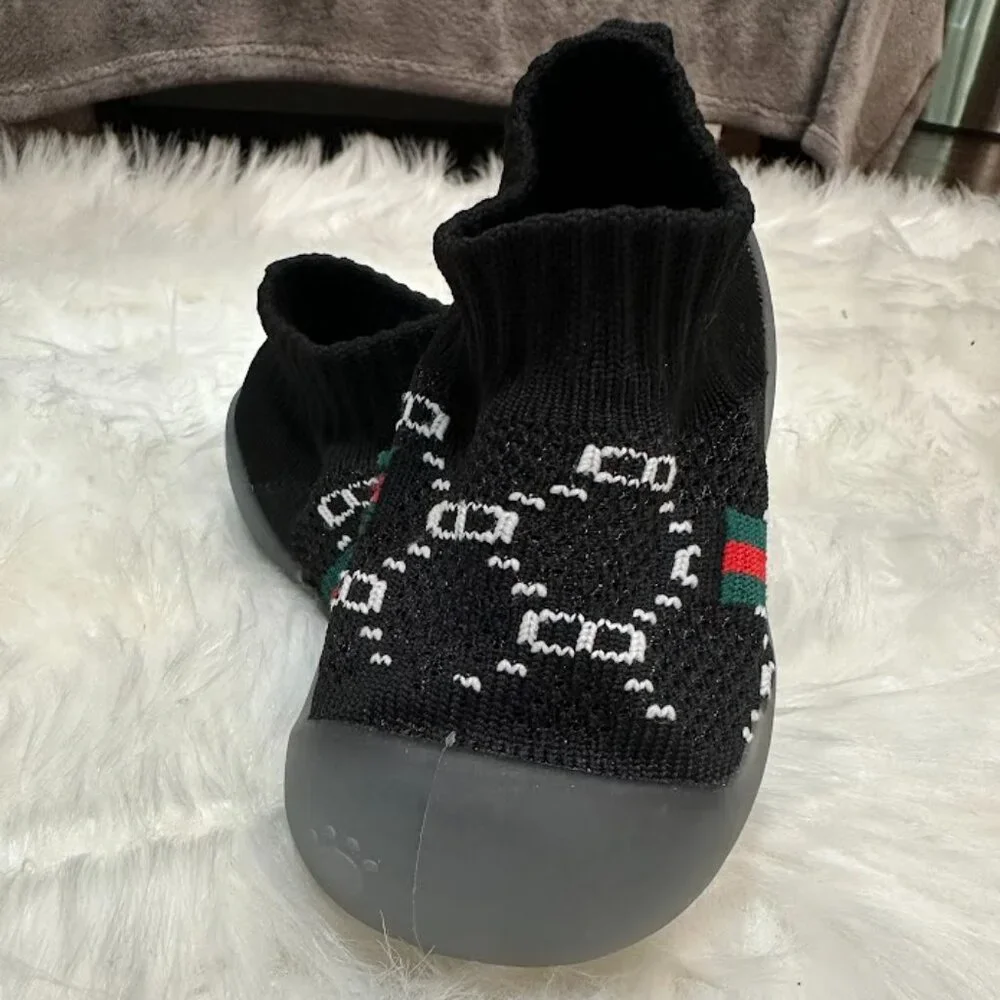 Black Knit Baby Moccasins Shoes With Soft Rubber Sole